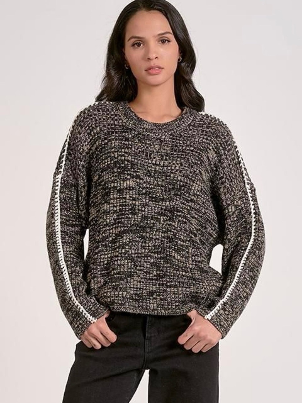 Elan Ribbed Blanket Stitch Sweater